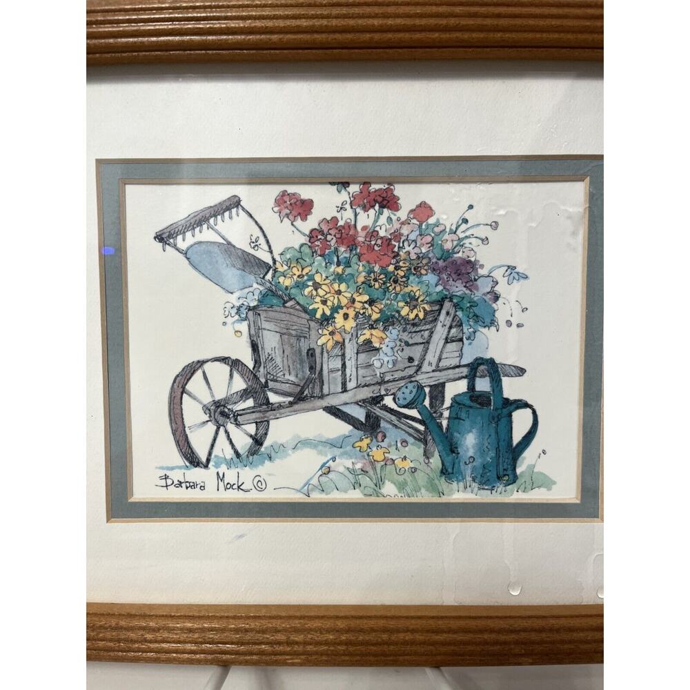 Art Print Garden Botanical Framed Cottagecore Barbara Mock Signed  11.25 x 9.25"